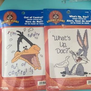 Vintage Looney Tunes Cross stitch kits w/frames set of 2. FREE SHIP. NEW